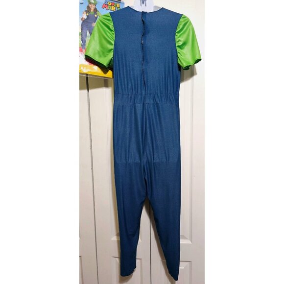 Luigi Girls Costume XL Mario Nintendo Halloween with Mustache Stick Hat Gloves - Picture 10 of 15